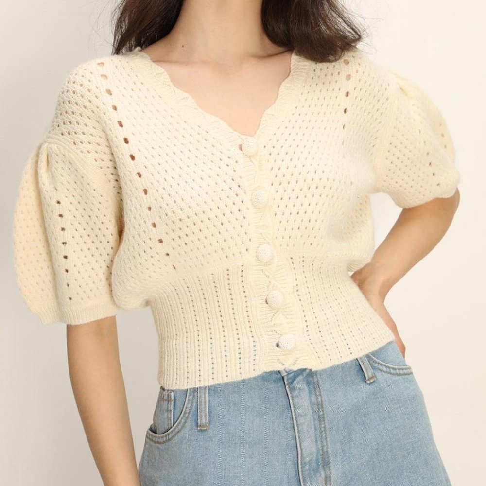 Storets Flora Chunky Knit Cardigan Ivory button front